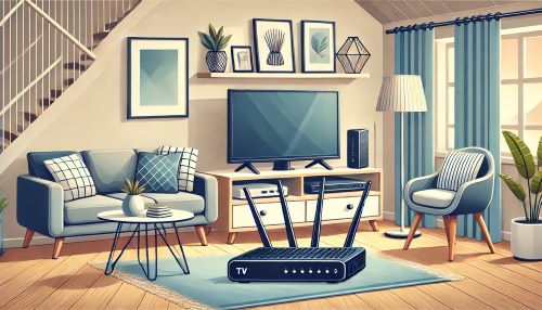 テレビの近くにホームルーターがあるイラスト