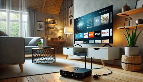 ホームルーターとテレビが接続されているイラスト