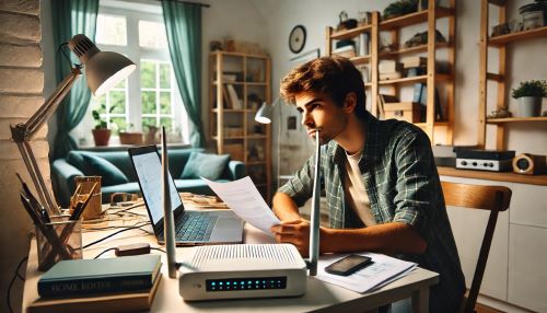 ホームルーター使い方を調べている人のイラスト